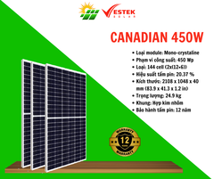 TẤM PIN NĂNG LƯỢNG MẶT TRỜI CANADIAN 450W