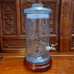 Đế gỗ bình ngâm rượu Thuỷ tinh dáng trụ rồng có vòi, không vòi 6L, 8L, 10L, 12L, 15L