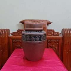 Chum sành ngâm rượu Bát Tràng 5 Lít hàng Cao Cấp Đắp Nổi Họa tiết Trống Đồng