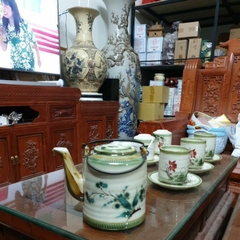 Bộ ấm trà xanh Bát Tràng