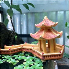 Ngôi Đền Có Cầu Dài Trang Trí Hồ Cá, Bể Cá-Hòn Non Bộ