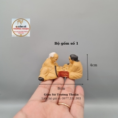 Tượng gốm Lão đánh cờ mini phụ kiện trang trí tiểu cảnh hòn non bộ bể chậu cá