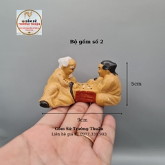 Tượng gốm Lão đánh cờ mini phụ kiện trang trí tiểu cảnh hòn non bộ bể chậu cá