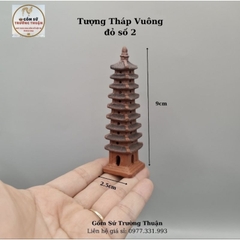 Mô hình gốm Tháp Vuông mini men đỏ - phụ kiện trang trí tiểu cảnh - bể cá