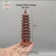 Mô hình gốm Tháp Vuông mini men đỏ - phụ kiện trang trí tiểu cảnh - bể cá