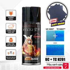 COMBO Sơn xịt Samurai Kurobushi - Màu XANH SÁNG Honda UC+TC H201 (400ml) chuyên dùng cho xe máy