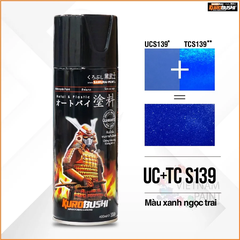 COMBO Sơn xịt Samurai Kurobushi - MÀU XANH NGỌC TRAI Suzuki UC+TC S139 (400ml) chuyên dùng cho xe máy
