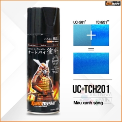 COMBO Sơn xịt Samurai Kurobushi - Màu XANH SÁNG Honda UC+TC H201 (400ml) chuyên dùng cho xe máy