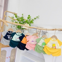 Bộ Thun Lạnh 2 Màu Hình Thú Cộc Tay Thoáng Mát Đáng Yêu Dành Cho Bé Từ 6-18 Kg