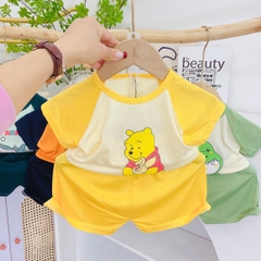 Bộ Thun Lạnh 2 Màu Hình Thú Cộc Tay Thoáng Mát Đáng Yêu Dành Cho Bé Từ 6-18 Kg
