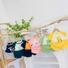Bộ Thun Lạnh 2 Màu Hình Thú Cộc Tay Thoáng Mát Đáng Yêu Dành Cho Bé Từ 6-18 Kg