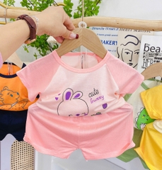 Bộ Thun Lạnh 2 Màu Hình Thú Cộc Tay Thoáng Mát Đáng Yêu Dành Cho Bé Từ 6-18 Kg