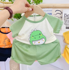 Bộ Thun Lạnh 2 Màu Hình Thú Cộc Tay Thoáng Mát Đáng Yêu Dành Cho Bé Từ 6-18 Kg