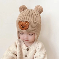 Nón Len Hình Gấu Xoăn 2 Quả Bông Đáng Yêu Giữ Ấm Cho Bé
