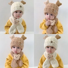 Nón Len 2 Tai Gấu 3D Kèm Khăn Cổ Gấu Đáng Yêu Cho Bé
