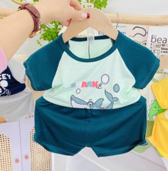 Bộ Thun Lạnh 2 Màu Hình Thú Cộc Tay Thoáng Mát Đáng Yêu Dành Cho Bé Từ 6-18 Kg