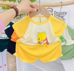 Bộ Thun Lạnh 2 Màu Hình Thú Cộc Tay Thoáng Mát Đáng Yêu Dành Cho Bé Từ 6-18 Kg