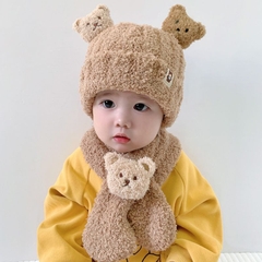 Nón Len 2 Tai Gấu 3D Kèm Khăn Cổ Gấu Đáng Yêu Cho Bé