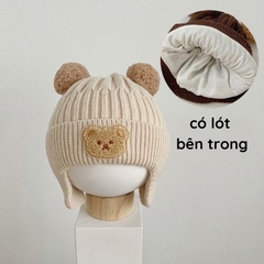 Nón Len Hình Gấu Xoăn 2 Quả Bông Đáng Yêu Giữ Ấm Cho Bé