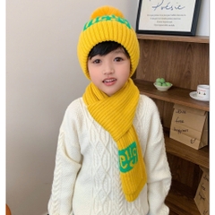 NÓN LEN MỘT QUẢ BÔNG KÈM KHĂN CỔ GIỮ ẤM ĐÁNG YÊU CHO BÉ