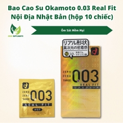 Bao Cao Su Okamoto 0.03 Real Fit Ôm Sát Mềm Mại Nội Địa Nhật Bản (hộp 10 chiếc)