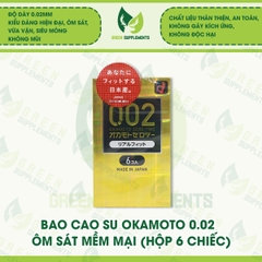 Bao Cao Su Okamoto 0.02 Real Fit Ôm Sát Mềm Mại (Hộp 6 Chiếc)