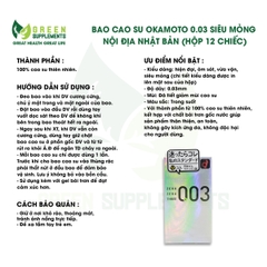 Bao Cao Su Okamoto 0.03 Siêu Mỏng Nội Địa Nhật Bản (hộp 12 chiếc)
