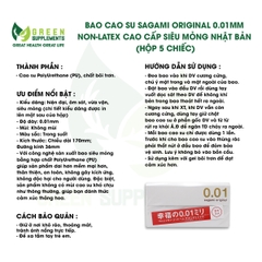 Bao Cao Su Sagami Original 0.01mm Non-Latex Cao Cấp Siêu Mỏng Nhật Bản (hộp 5 chiếc)