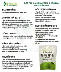 Bột Trà Xanh Matcha Shizuoka Nhật Bản 50g