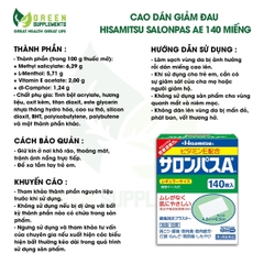 Cao Dán Giảm Đau Hisamitsu Salonpas Ae 140 Miếng
