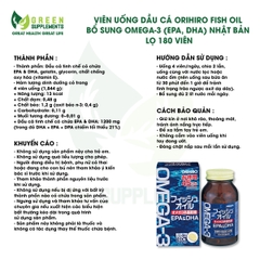Viên Uống Dầu Cá Orihiro Fish Oil Bổ Sung Omega-3 (EPA, DHA) Nhật Bản Lọ 180 Viên