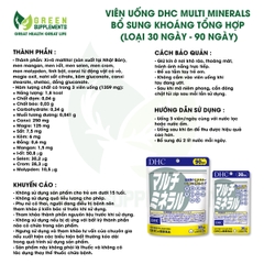Viên Uống DHC Multi Minerals Bổ Sung Khoáng Tổng Hợp