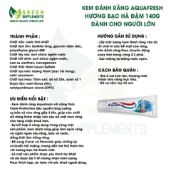 Kem Đánh Răng Aquafresh Hương Bạc Hà Đậm 140g Dành Cho Người Lớn