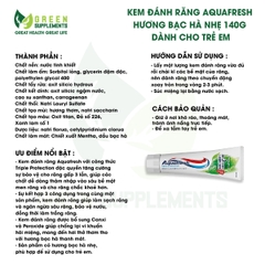 Kem Đánh Răng Aquafresh Hương Bạc Hà Nhẹ 140g Dành Cho Trẻ Em