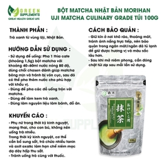 Bột Matcha Nhật Bản Morihan Uji Matcha Culinary Grade Túi 100g