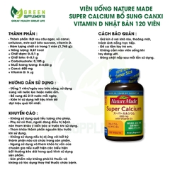 Viên Uống Nature Made Super Calcium Bổ Sung Canxi Vitamin D Nhật Bản 120 Viên