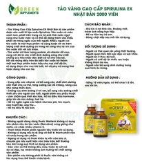 Tảo Vàng Cao Cấp Spirulina EX Nhật Bản 2000 Viên