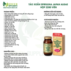 Tảo Xoắn Spirulina Japan Algae Hộp 2200 Viên