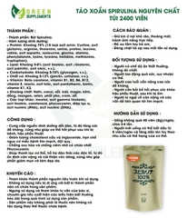 Tảo Xoắn Spirulina Japan Algae Túi 2400 Viên