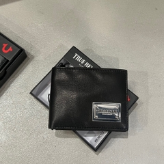 Ví True Religion Men's Genuine Leather Black Bifold Wallet RFID Metal Plate Logo TR204288