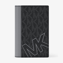 Ví Michael Kors Cooper Signature Logo Folding Card Case Black Grey 36F5LCOD1O