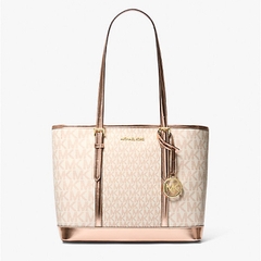 Túi Michael Kors Jet Set Travel Small Metallic Logo Top-Zip Tote Bag Rose Gold 35F4GTVT1M