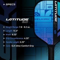 Vợt Selkirk SLK Latitude 2.0 13mm Pickleball Paddle Graphite Comfort Grip Blue