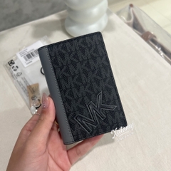Ví Michael Kors Cooper Signature Logo Folding Card Case Black Grey 36F5LCOD1O