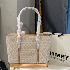 Túi Michael Kors Jet Set Travel Small Metallic Logo Top-Zip Tote Bag Rose Gold 35F4GTVT1M