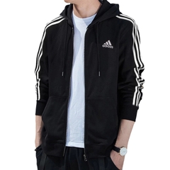 Áo Khoác adidas Men's Essentials French Terry 3-Stripes Full-Zip Hoodie Black GK9032