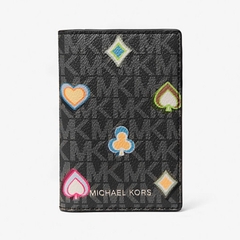 Ví Michael Kors Cooper Printed Signature Logo Folding Card Case Black Gift Box 36F5LCOD1U