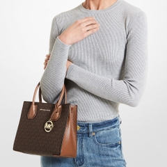 Túi Michael Kors Mercer Medium Logo and Leather Accordion Crossbody Bag Brown 35S1GM9M2B