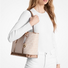 Túi Michael Kors Jet Set Travel Small Metallic Logo Top-Zip Tote Bag Rose Gold 35F4GTVT1M