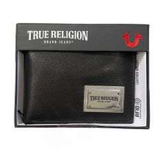 Ví True Religion Men's Genuine Leather Black Bifold Wallet RFID Metal Plate Logo TR204288